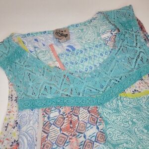 Como Vintage Tank Top Women Small Blue Excellent Patchwork Lace V-Neck Z2U138TSC